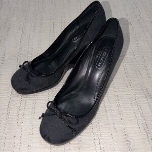 Coach Irene Black Jacquard Signature Logo Closed Toe Wedge Heels Women Size 7 M